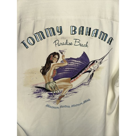 Tommy Bahama Men's M Cream Silk Paradise Beach Short Sleeve Camp Shirt - Picture 3 of 10
